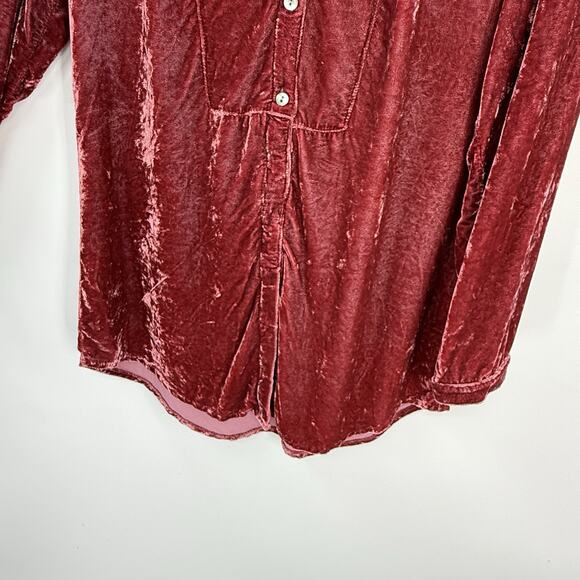 J Jill Small Silk Blend Crushed Velvet Button Up Top Lt. Burgundy Romantic Y2K - Picture 5 of 11